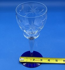 4 Vtg Art Deco Louie Weston Optic Crystal Cobalt Blue Base Water Wine Glasses 8″