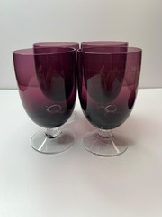 Set Of 4 Vintage Fostoria Amethyst Hand Blown Glass Iced Tea Goblets