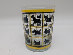 Vintage Scottie Dog Rocks Glass Yellow Black Plaid Lowball Tumbler