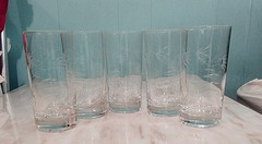 5x Etched Floral Juice Glass Clear Tumbler 5.5″ LOT OF 5