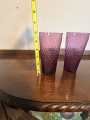 2 Vintage purple Hand blown Amethyst Diamond Detail Glassware 21 Oz See Pics!