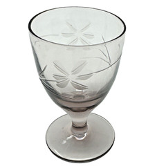 RARE Vintage 2.375″ Engraved Floral Amethyst Glass Cordial