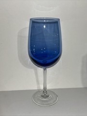 4 Blue Wine Glasses with Clear Stems Goblets 9 1/8″ Barware Stemware
