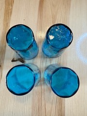 Antique Victorian Era Blue Glass Painted Floral Juice/Lemonade Set 4 Glasses