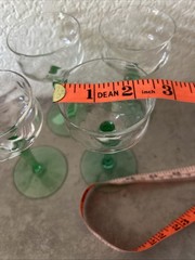 Vintage Set of 4 Small Tiffin Green Festoon Optic Draped Waved Glass GLOWS w/UV
