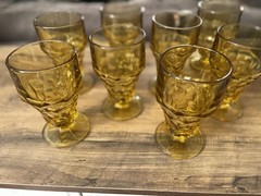 Anchor Hocking Amber Georgian Pedestal Honeycomb 5.5” Tea Glasses 12 Oz~4 Pc X2