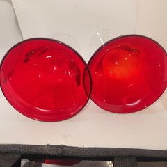 Vintage Set 3 Ruby Red Glass Goblets Clear Stems 7.5” Wine Water Glasses