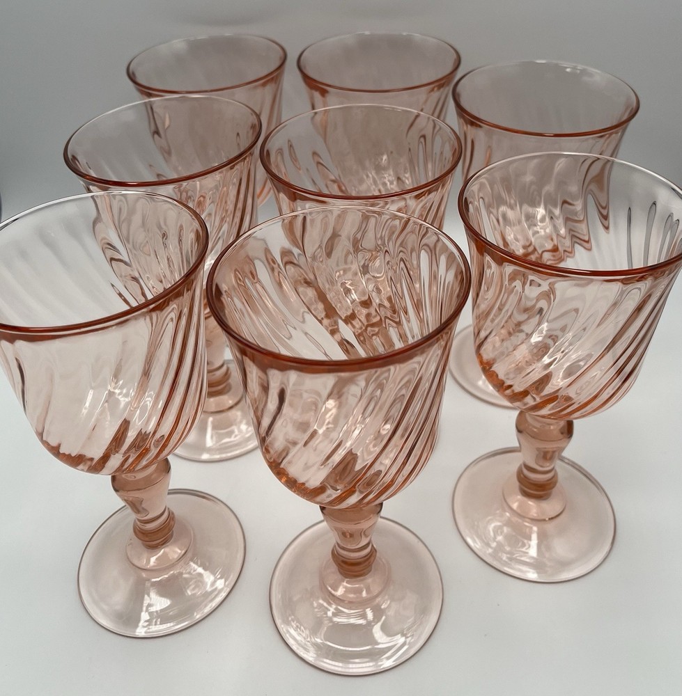 Arcoroc France Luminarc Rosaline Pink Swirl Water Goblets Sold in Sets Of 2