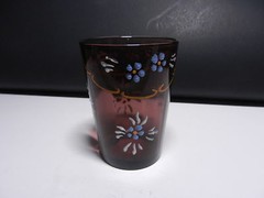 Jefferson GlassTumbler 10 Panel Optic Enamel Decorations Amethyst Glass 4″ T