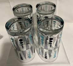 MCM Vintage LIBBEY CRISA Atomic Turquoise & Black Dots Drinking Glasses Set of 4