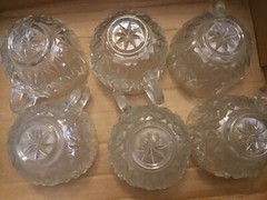 Clear Set~6 Old Vintage Beautiful Star Cut Glass Punch Cups~Diamond Square Shape