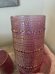 Pink Iridescent Hobnail Glasses Tumblers Set Of 3 Gold Rim 12oz Summer Lemonade