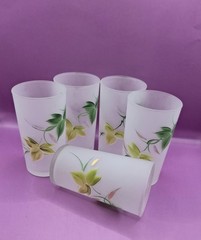 Vintage Federal Glass Frosted Tumblers Hand-painted Green & Yellow Set of Five