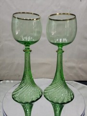 Wine Roemers Glass Goblet Bohemian Gold rim spiral swirl Hollow stem Moser type