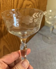 3 Liquor /Cocktail glass w/ etched Flower & Swag UNK1417 Unknown Manufacturer 6″