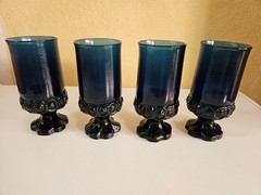 Tiffin Franciscan Madeira Dark Blue, 4 Iced Tea Goblets Glasses Ball Stem 120