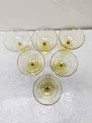 10 VTG YELLOW DEPRESSION GLASS SCALE PATTERN CHAMPAGNE COUPES GLASSES 5″
