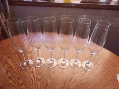 Ribbed Champagne Flute Smooth Stem 9 7/8″ Crystal Blown Glass – Set of 6