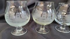 4 Toscany Clipper Brandy Glasses Set 4.25” Etched Frosted Nautical Sailing Ship