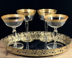 Vintage Champagne Coupe Optic Gold RimSherbet Cocktail Glasses Martini Set 4 MCM