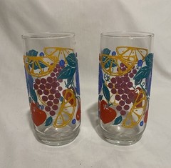 Vtg. Libby Fanciful Fruit Textured Drinking Glass /Tumbler 14 oz. 6″ Set of 2