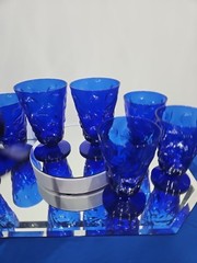 8 Footed Tumblers Glasses Cobalt Blue Seneca style Driftwood Casual Crinkle Blue