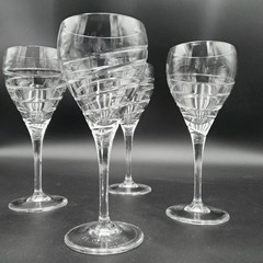 4 Elegant Cut Glass Continuous Swirl Stemmed Wine Goblet Glassware Bar Set 8oz