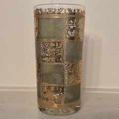 Vintage Culver Pradi Green Gold Tumbler Glass 22K Gold MCM Barware
