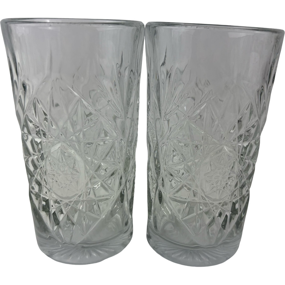 Libby USA Hobstar 6” Tall 16oz Highball Drinking Glasses Tumbler Set of 2 VTG A