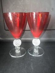 2 Ruby Morgantown «Golfball» Water Goblets. Red Glass With Golfballstem