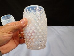 Set of 4 Fenton French Opalescent Glass Hobnail Barrel Tumblers 4 3/4″ Tall