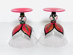 Amber Rose by Ambiance Set of 2 Glasses Nanette Vacher Roses Hand Painted
