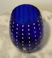 Zodax Art Deco Mavi Cobalt Blue Stemless Wine Goblet Ribs of Opal Dots