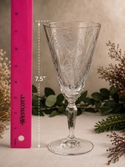Set of 7 Vintage Etched Floral Crystal Wine Glasses 7.5” Stemware