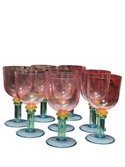 Vintage 8 Acrylic Plastic Tri Colored Goblets Pink Green Yellow Blue READ
