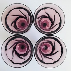 Fostoria Glass Co. JAMESTOWN PURPLE Set 4 Footed Water Goblets~5 7/8″ tall-1960