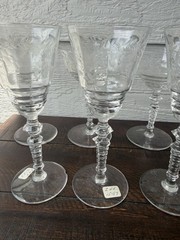 10 Vintage Etched Glass Goblets Floral Pattern Mixed Stemware Lot