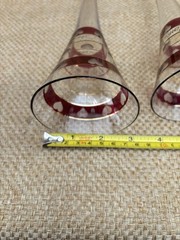 2 Pier 1 l’amour Hand BLOWN CHAMPAGNE Hollow stem flutes Cranberry/Gold Romania