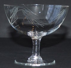 Noritake Sasaki Wheat Etched Crystal Short Low Sherbet Glasses Smooth Stem Lot 7