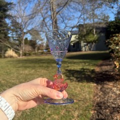 Salviati Murano Swan Stemmed Wine Glass Pink Aventurine Blue Glass Barware VTG