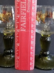 Green Stemmed Gold Leaf Decorated Wine Cordial Glasses Set of 6 Vintage
