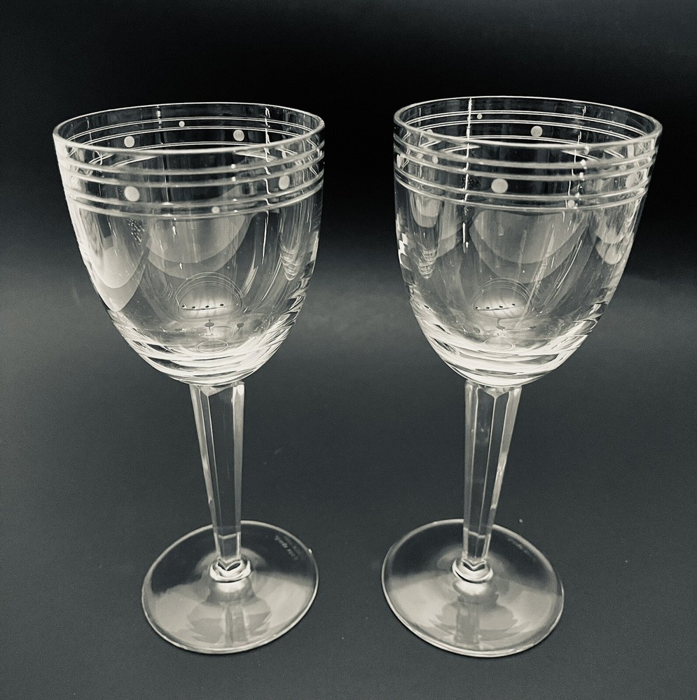 KATE SPADE New York LENOX Pebble Point Polka Dots 6.75” Crystal Wine Goblet Pair
