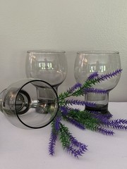 6 Vintage Federal Glass SUNDOWN Smoke Gray Pedestal Goblets, Retro Barware 1960s