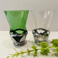 Farber Bros Cambridge Krome Kraft 8oz Flat Tumblers~ Green/Clear ~1935~ 2