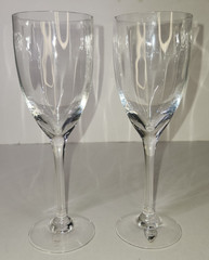Pair Of Orrefors Optica Symphony Claret Wine Goblets 8.25 Crystal Clear Optic