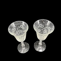 Pair of 2 Vintage Libbey Rock Sharpe Formal Etched 8″ Fluted Wine Goblets MCM