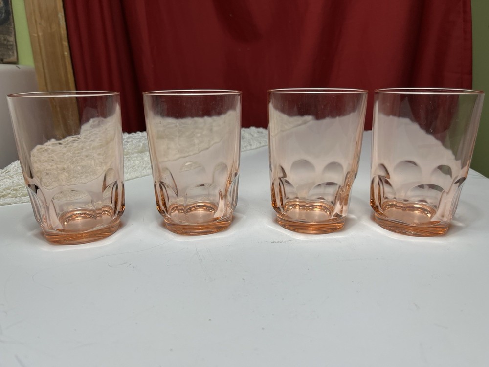 Set of 4 Vintage 4” Pink Depression Glass Glasses Arcoroc France (RR38)