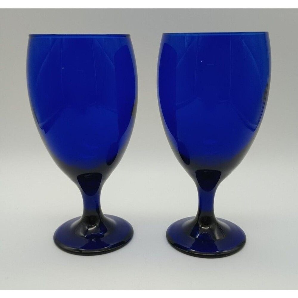 2 Vintage Cobalt Blue Wine Goblets Water Glass Wedding