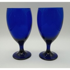 2 Vintage Cobalt Blue Wine Goblets Water Glass Wedding