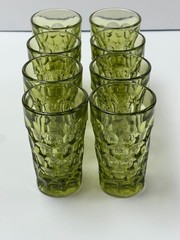 Vintage Anchor Hocking, 4” Lido Milano Juice Glass, Avocado Green, Lot of 8